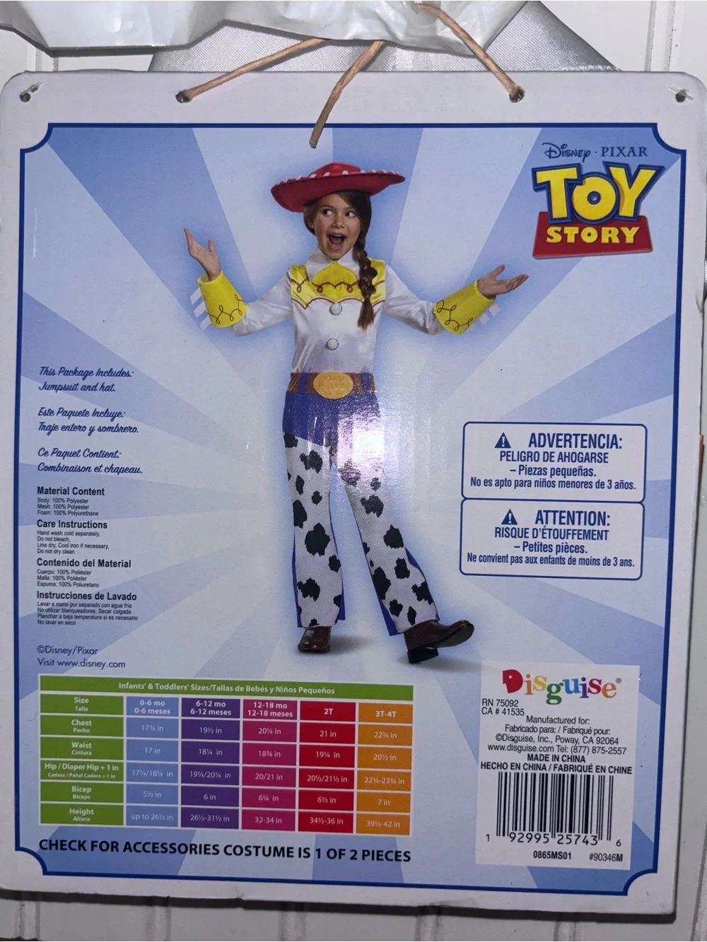 Disguise Disney Toy Story Jessie Cowgirl Costume w/ Hat Toddler Girls 3-4T - Picture 8 of 11